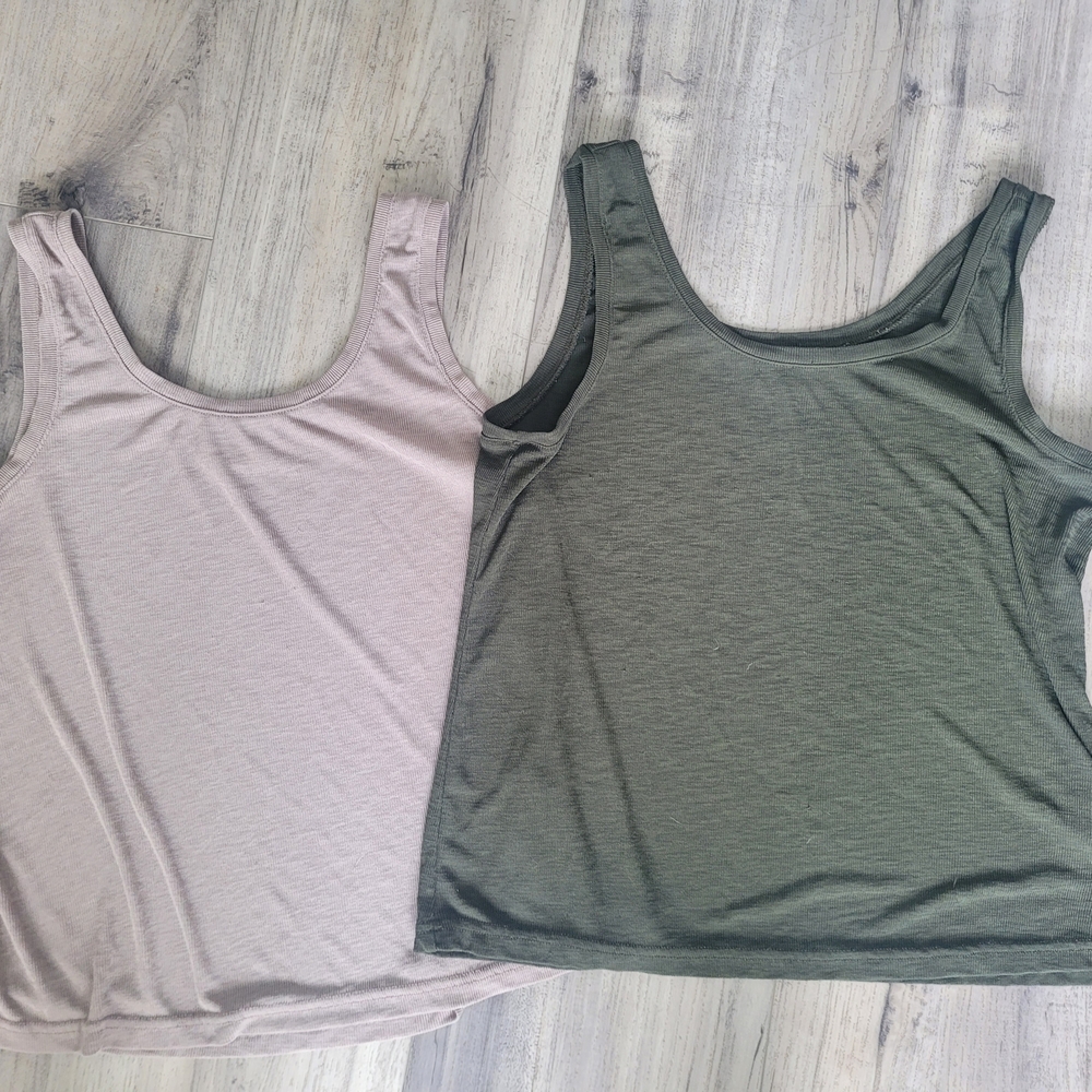 Women's Sleeveless Tops - Olive Green and Light Taupe